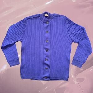 Vintage 1960s Ribbed Wool Cardigan cottage core Purple Knit sweater